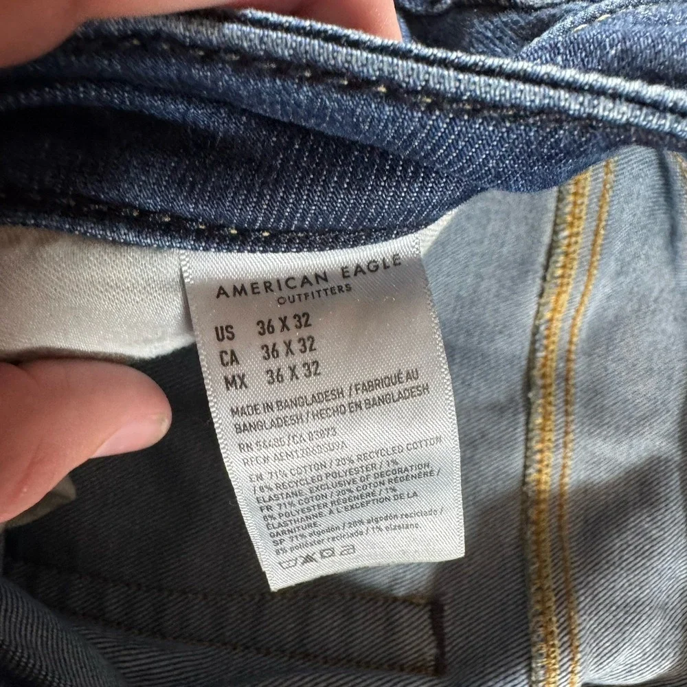 American Eagle AirFlex + Jeans Mens Size 36x30 Blue Slim Straight Stretch Faded‎